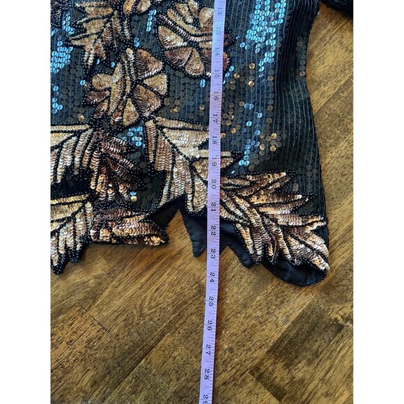 Vintage 80's Stenay Short Sleeve Sequin Floral 100% Silk Formal Blouse Size XL - Picture 9 of 9